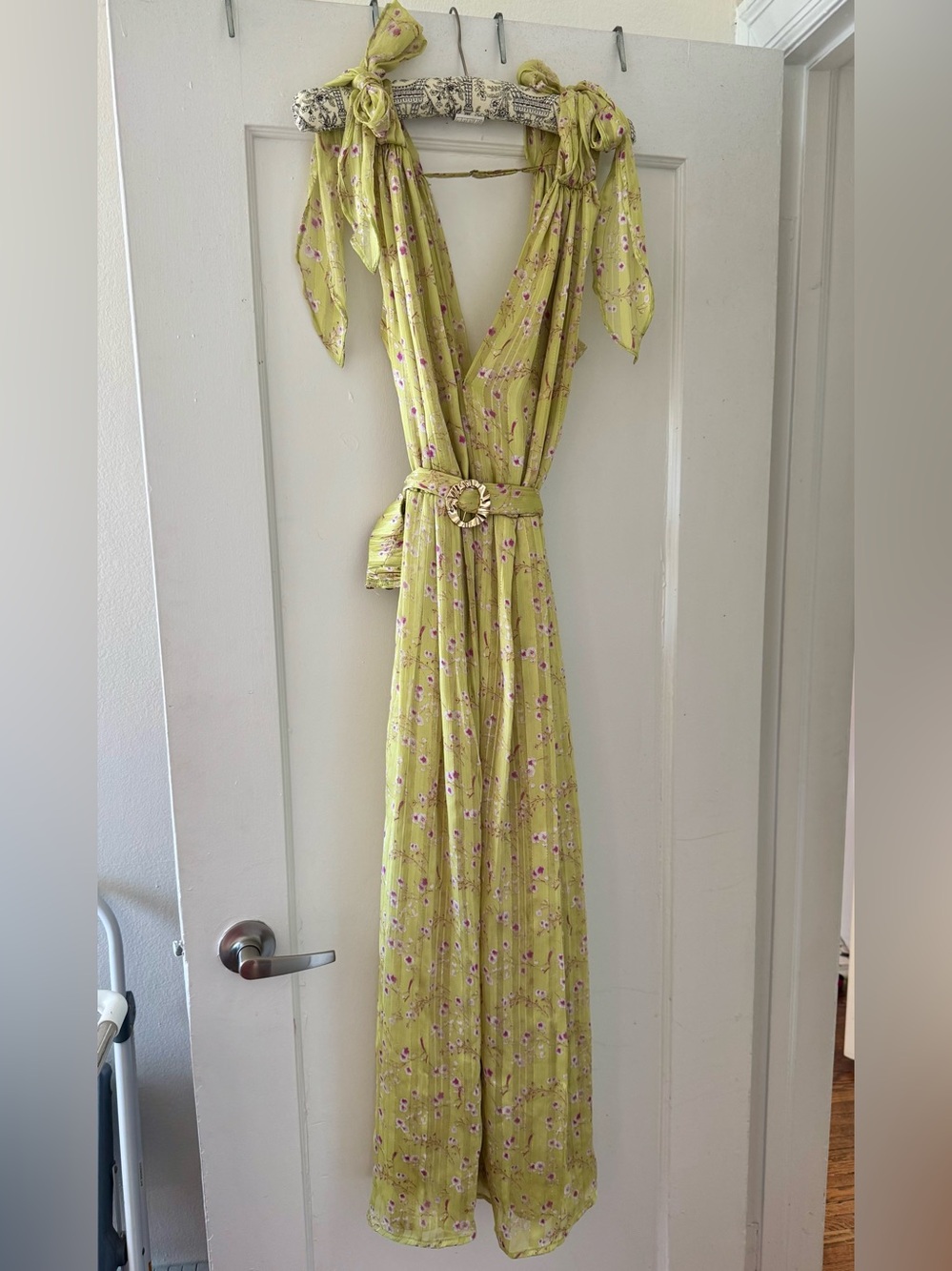 Lime Floral Tie-Shoulder Maxi Dress - size L